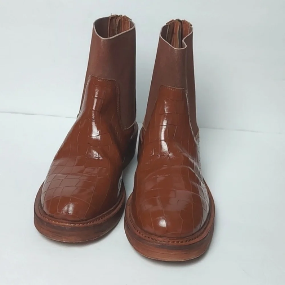 Free People Arlo Santa Fe Chelsea Boots Embossed Croc Ankle Boots Brown Size 40